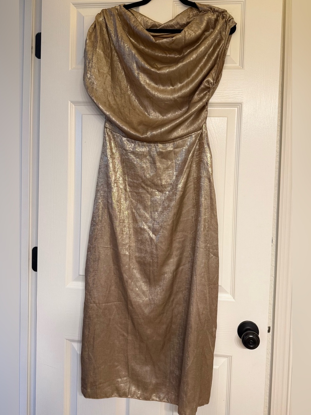 Gold Metallic Cowl Neck Evening Dress